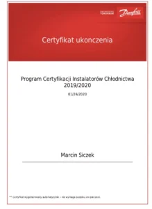 Certyfikat Danfoss