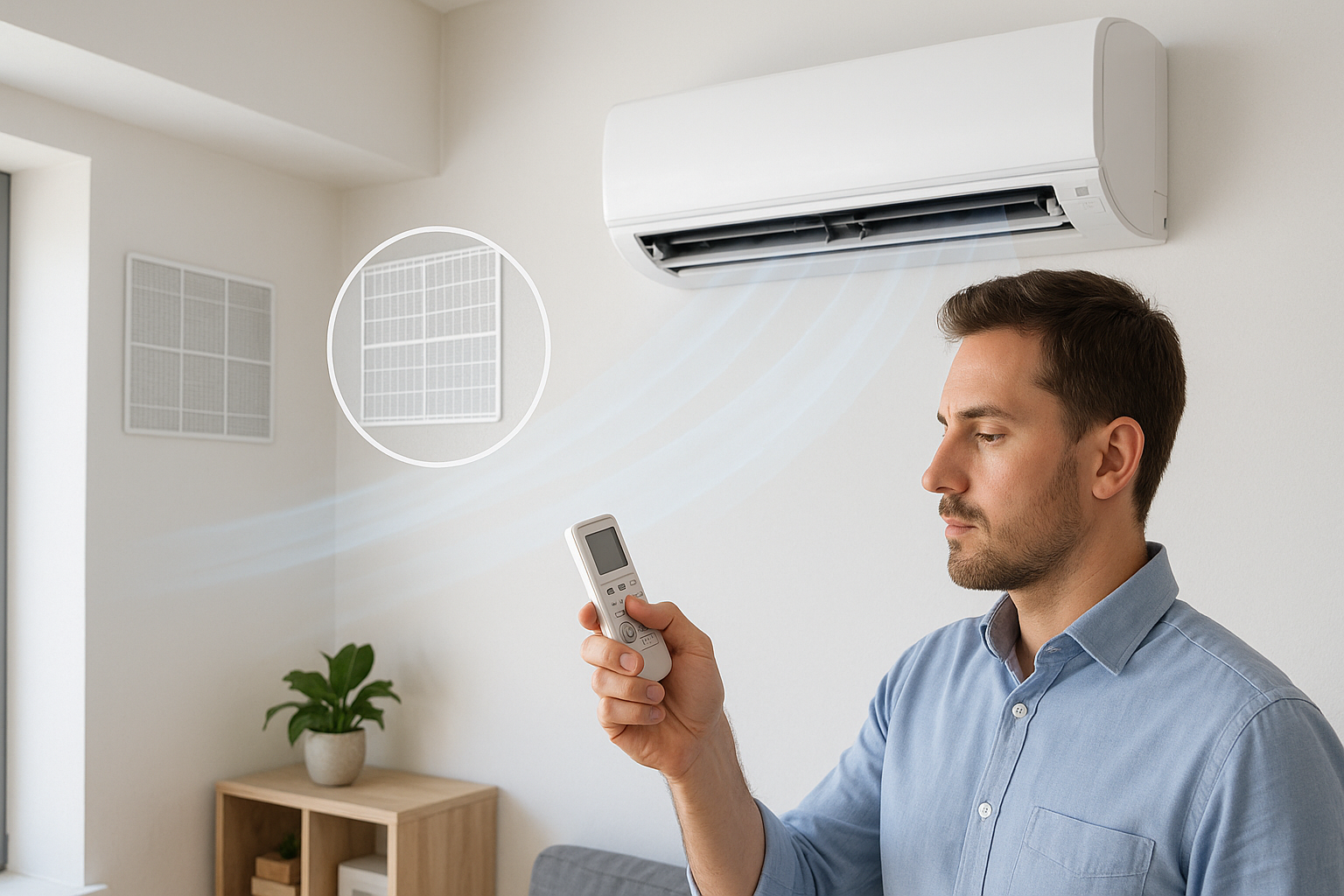 Użytkownik obsługujący klimatyzację ścienną w domu lub biurze i dbający o prawidłowe ustawienia urządzenia